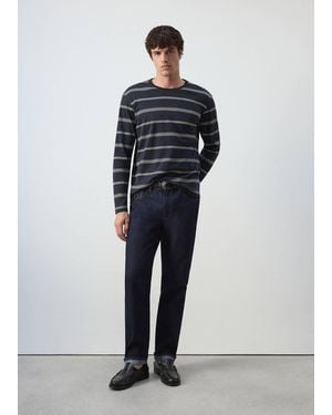 Mango 100% Cotton Striped T-Shirt - Blue