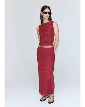Mango Polka Dot Print Tulle Top - Red