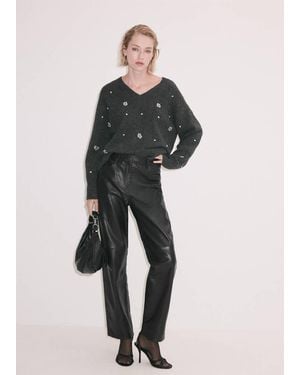 Mango Pull-Over Détail À Cristaux Gris Chiné Foncé - Multicolore