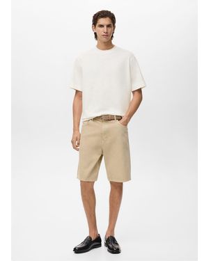 Mango Textured Cotton T-Shirt - Natural
