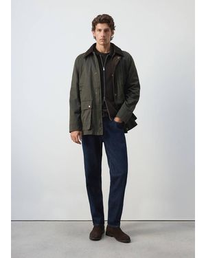 Mango Parka 100% Cotone Con Cappuccio Verde Scuro