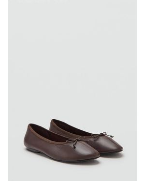 MANGO TEEN Leather Ballet Flats With Bow - White