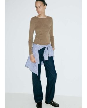 Mango Contrast-Trim Knit Jumper - Blue