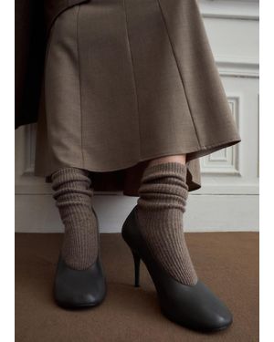 Mango Round-Toe Leather High-Heeled Shoes - Brown