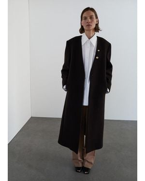 Mango Cappotto Lungo Lana Cioccolato - Nero