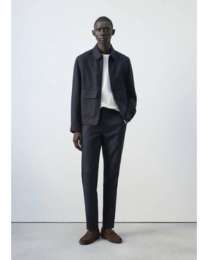 Mango 100% Linen Jacket With Pockets - Blue