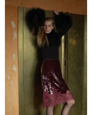 Mango Sequin Skirt With Lace Trim - Purple