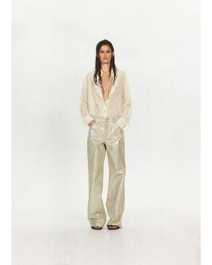Mango Camicia Semitrasparente Cintura Perline Bianco Sporco
