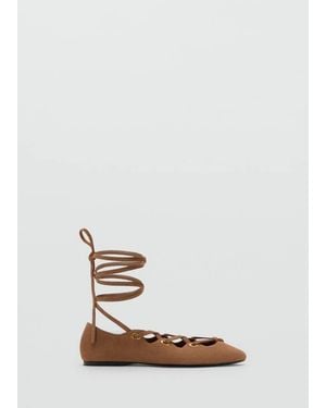 Mango Suede Ballet Flats With Crossed Straps - Brown