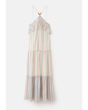 Mango Ruffled Striped Dress - White