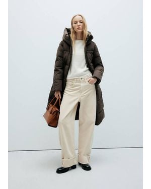 Mango Long Padded Anorak With Hood - White
