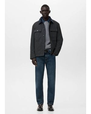 Mango Quilted Jacket With Corduroy Collar - Blue