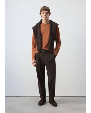 Mango Maglietta 100% Cotone Tinta Unita Arancione Tostato