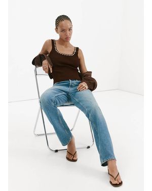 Mango Ribbed Studded Top - Blue