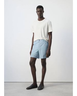 Mango Slim Fit Cotton Lyocell Bermuda Shorts - White