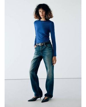 Mango Long-Sleeved Fitted T-Shirt - Blue
