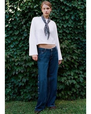 MANGO TEEN Wide-Leg Jeans With Side Buttons - Green