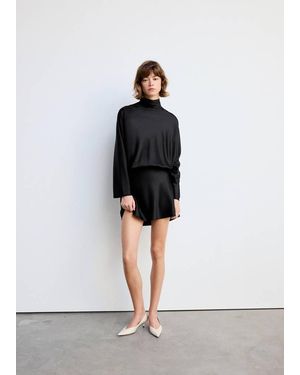Mango Satin Dress With Bow - Black