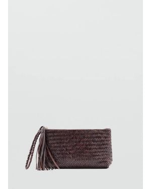 Mango Pouch Pelle Intrecciata Cioccolato - Viola