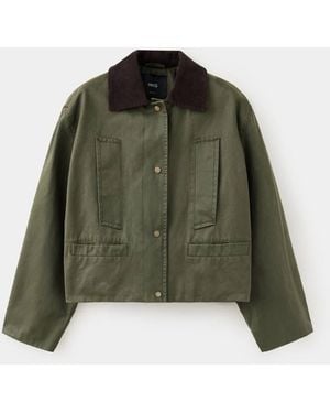 Mango Corduroy Collar Jacket Kaki - Verde