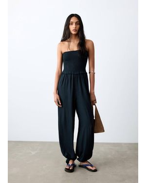 MANGO TEEN Bardot Balloon Bandeau Jumpsuit - Blue