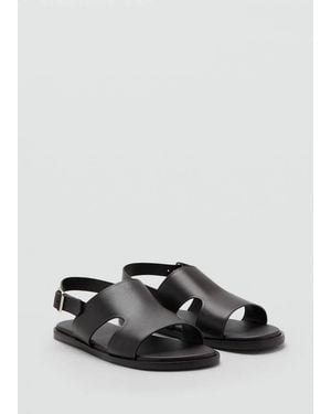 Mango 100% Leather Strap Sandal - Brown