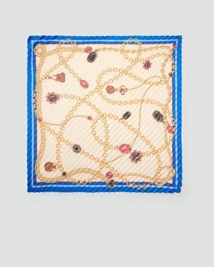 Mango Foulard Plissé Imprimé Écru - Bleu