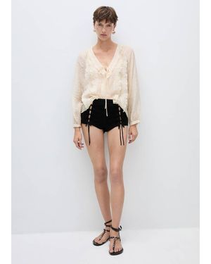 Mango Lyocell Blouse With Bow Ecru - Multicolor