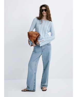 Mango Openwork-Knit Jumper With Slit Sleeves - Blue