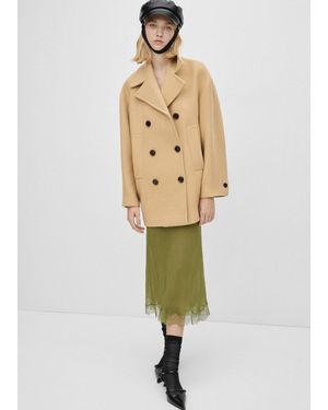 Mango Double-Breasted Virgin Wool Coat Medium - White