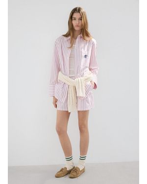 Mango Striped Poplin Shorts With Embroidered Message - Pink