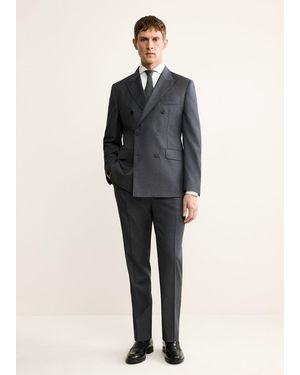 Mango 100% Wool Flannel Double-Breasted Jacket - Multicolour