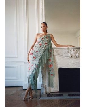 Mango Asymmetrical Dress With Embroidered Fringes - Blue