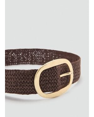 Mango Natural Fibre Belt With Oval Buckle - Brown
