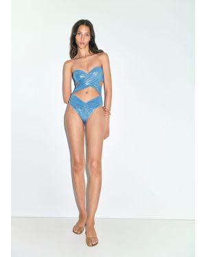 Mango Swimsuit With A Shiny Finish And Cut-Out - Blue