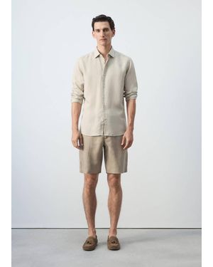 Mango Regular Fit Lyocell-Linen Blend Shirt - Natural