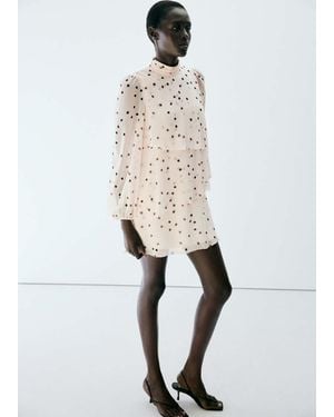 Mango Polka Dot Dress With Puffed Sleeves - Natural