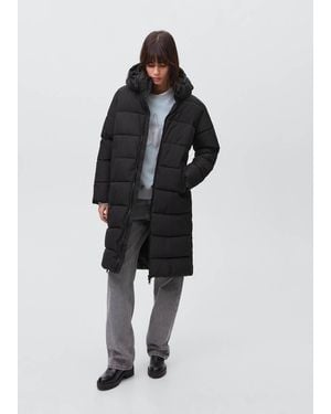 MANGO TEEN Quilted Long Coat - Black