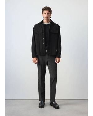 Mango Wool-Blend Overshirt With Pockets - Black