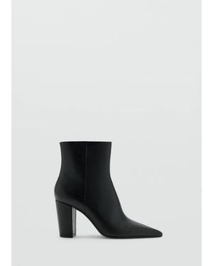 Mango Stivaletti Similpelle Punta Affusolata Tacco Largo Nero - Bianco