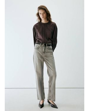 Mango Blusa Ricamata Con Dettaglio Di Cristalli Marrone - Grigio