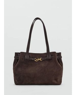 Mango Suede Shopper Bag With Buckle Detail - Brown