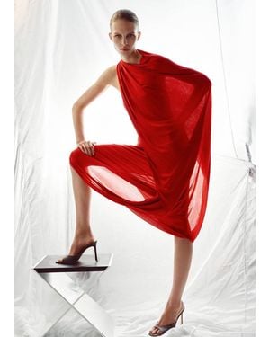 Mango Vestito Senza Spalline Dettaglio Mantella Rosso