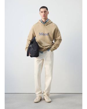 Mango Printed 100% Cotton Hooded Sweatshirt - Natural