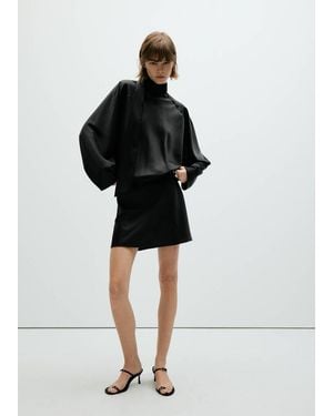 Mango Satin Dress With Bow - Black
