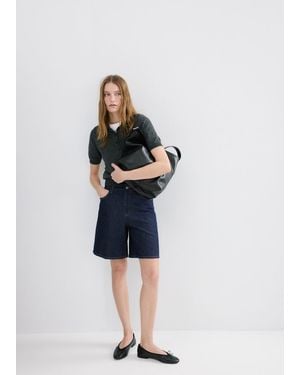 Mango High-Waist Straight-Fit Denim Shorts - Blue