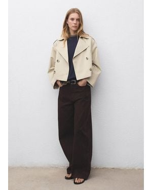 Mango Double-Breasted Cropped Trench Coat - White