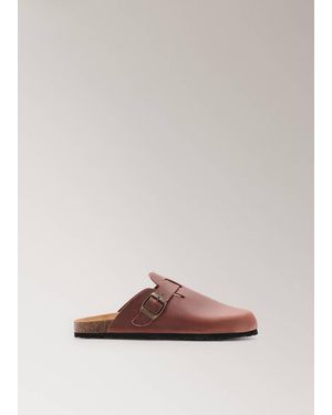 Mango Leather Clog Shoes - Brown