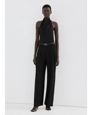 Mango Halter Neck Jumpsuit With Combined Detailing - Black