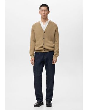 Mango Ribbed Knitted Cardigan With Buttons - Blue